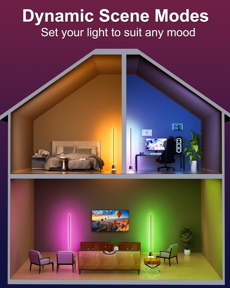 Keepsmile Smart RGB LED Corner Floor Lamp,Bright Tall Standing Lamps with APP and Remote,Modern Floor Lamp with Music Sync and 16 Million Colors, Ambient Lighting for Living Room Matte Black 2 Pack - Image 5